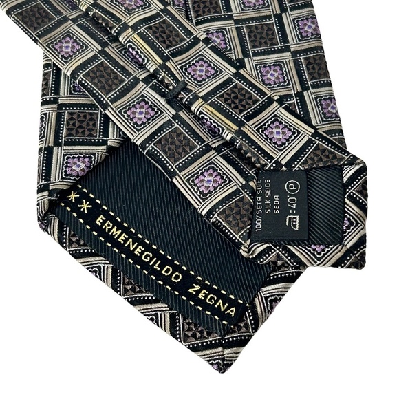 Ermengildo Zegna Luxury Necktie Tie 100% Silk Vintage Gold Tones Orchid Flawless - Picture 5 of 10